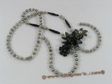 ZN056 Grey potato seed pearl&black layer flower zircon necklace on sale