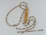 ZN057 Coffee&grey seed pearl& layer flower zircon necklace