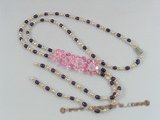 ZN059 Pink&purple seed pearl layer flower zircon necklace in wholesale